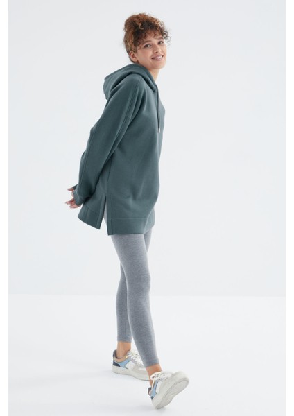 Orman Yeşili Reglan Kol Basic Kapüşonlu Oversize Tunik - 97242