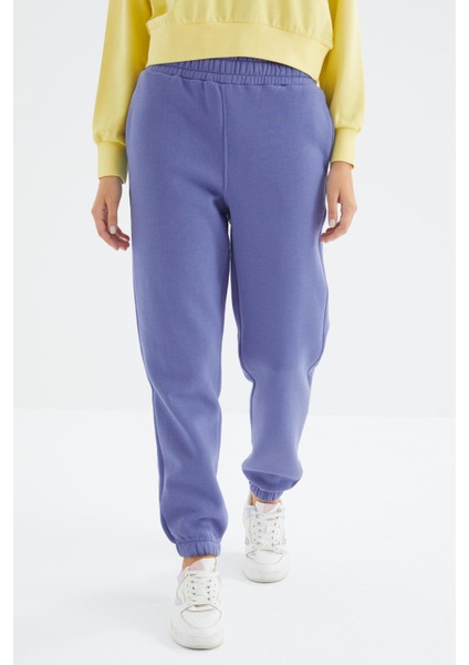 Tommy Life Açık Eflatun Yüksek Bel Rahat Form Basic Jogger Kadın Eşofman Alt - 94624