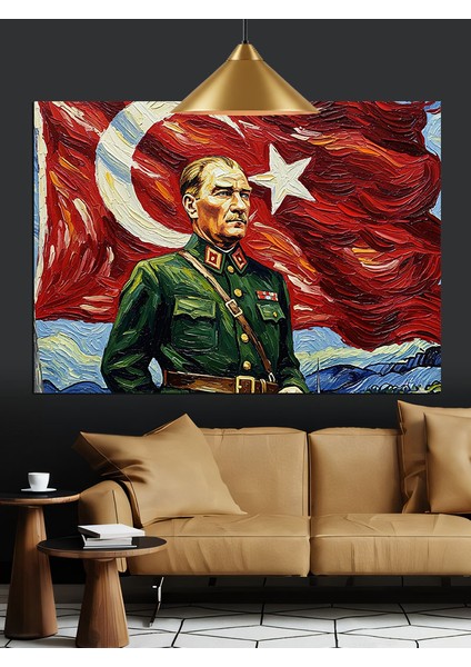 Atatürk Bayrak Portre Dekoratif Kanvas - Mdf Ahşap Tablo fiyatları