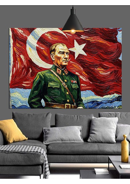 Atatürk Bayrak Portre Dekoratif Kanvas - Mdf Ahşap Tablo modelleri