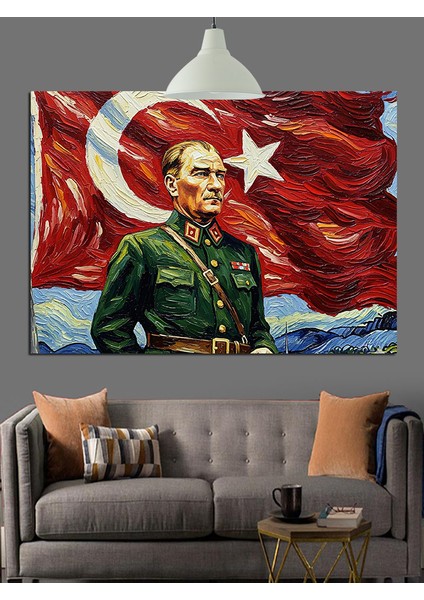 Atatürk Bayrak Portre Dekoratif Kanvas - Mdf Ahşap Tablo fırsatları