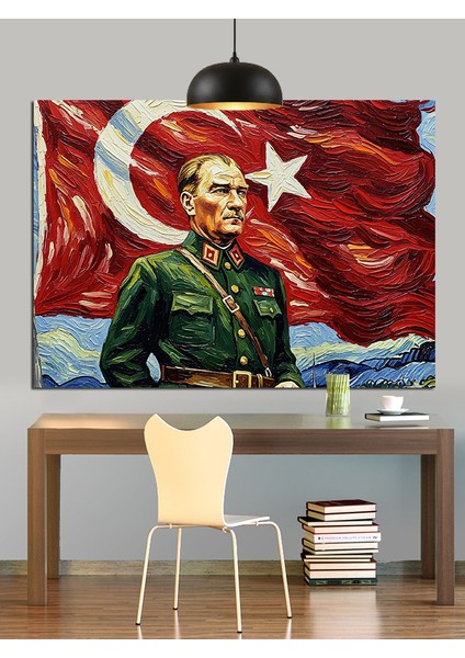 Atatürk Bayrak Portre Dekoratif Kanvas - Mdf Ahşap Tablo indirimleri