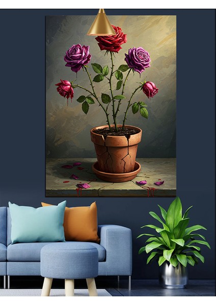 Saksıda Üç Gül Dekoratif Kanvas - Mdf Ahşap Tablo fiyatları