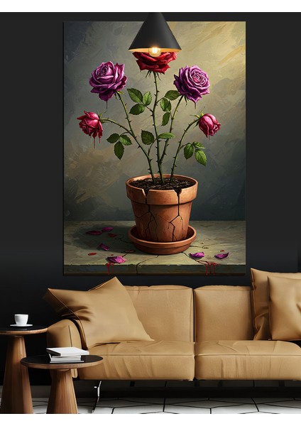 Saksıda Üç Gül Dekoratif Kanvas - Mdf Ahşap Tablo modelleri