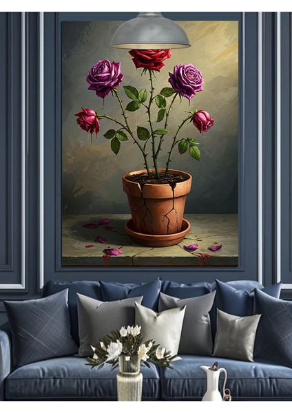 Saksıda Üç Gül Dekoratif Kanvas - Mdf Ahşap Tablo indirimleri