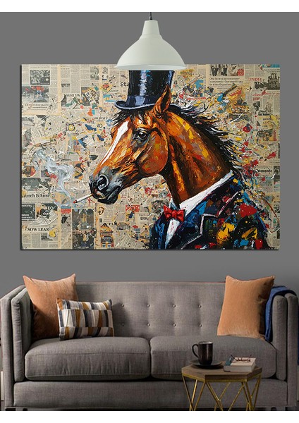Silindir Şapkalı At Portresi Dekoratif Kanvas - Mdf Ahşap Tablo fiyatları