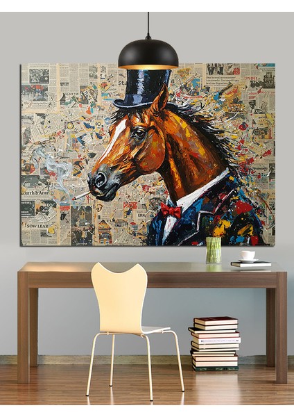 Silindir Şapkalı At Portresi Dekoratif Kanvas - Mdf Ahşap Tablo modelleri