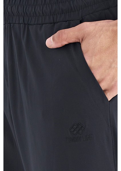 Siyah Yan Cep Detaylı Lastikli Erkek Şort - 81238