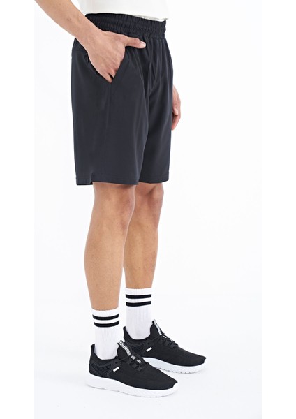 Siyah Yan Cep Detaylı Lastikli Erkek Şort - 81238