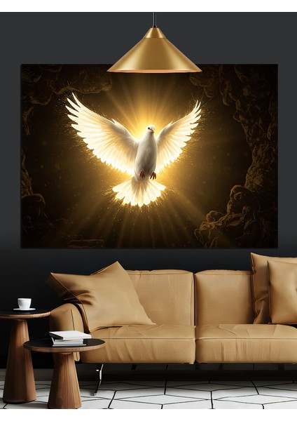 Altın Işıklı Beyaz Güvercin Dekoratif Kanvas - Mdf Ahşap Tablo modelleri