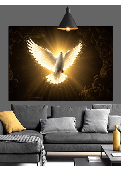 Altın Işıklı Beyaz Güvercin Dekoratif Kanvas - Mdf Ahşap Tablo fırsatları