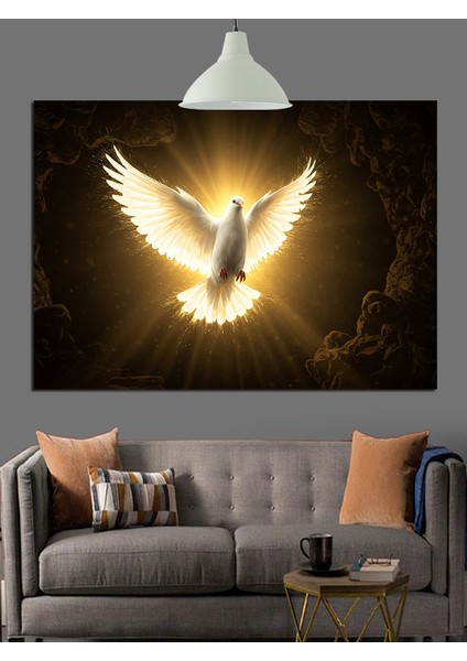 Altın Işıklı Beyaz Güvercin Dekoratif Kanvas - Mdf Ahşap Tablo indirimleri