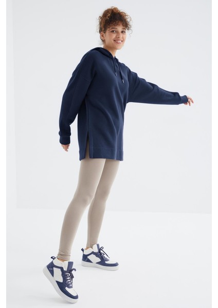 İndigo Reglan Kol Basic Kapüşonlu Oversize Tunik - 97242