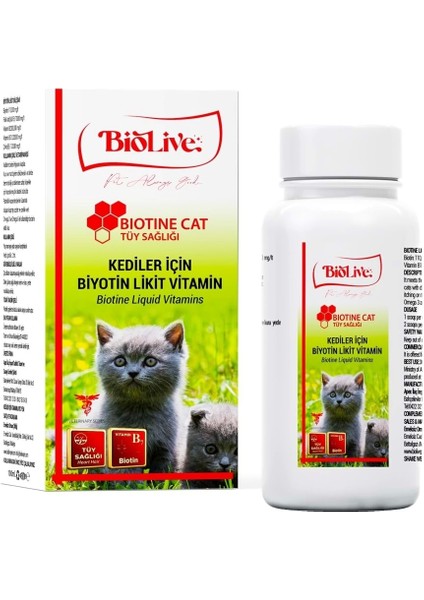 Biolive Kediler Için Biotine Tüy Sağlığı Likit Vitamin 100ML