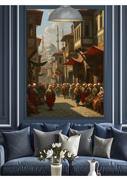 Osmanlı Sokak Kalabalık Dekoratif Kanvas - Mdf Ahşap Tablo