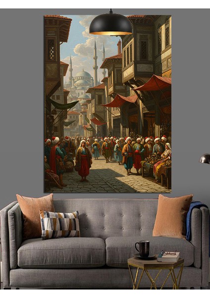 Osmanlı Sokak Kalabalık Dekoratif Kanvas - Mdf Ahşap Tablo fiyatları