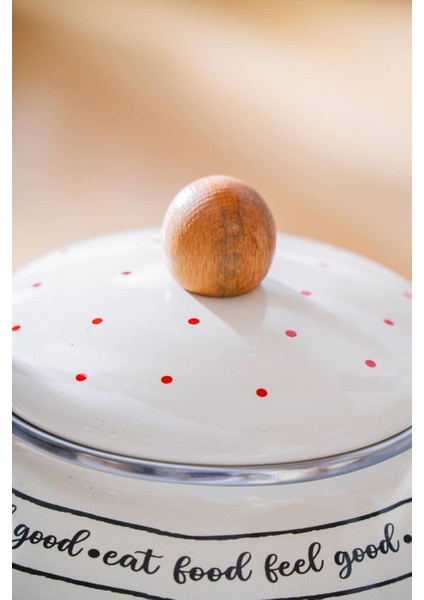 Feel Good Emaye Çaydanlık Takımı Bej Kırmızı Puantiyeli İndüksiyon Tabanlı 850 ml 2 L