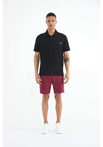 Siyah Yazı Baskılı Standart Form Polo Yaka Erkek T-shirt - 88236