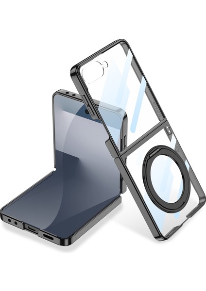 Galaxy Z Flip 7 M-Safe Şarj Özellikli Zore Kıpta Kpt-02 Standlı Kapak - Siyah