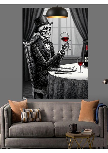 Iskelet Şarap Masası Dekoratif Kanvas - Mdf Ahşap Tablo