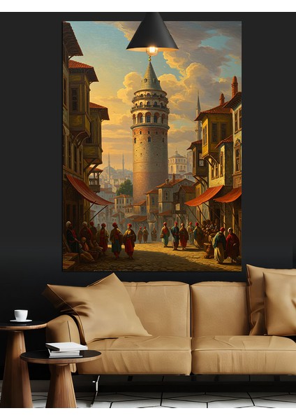 Tarihi Galata Kulesi ve Sokak Dekoratif Kanvas - Mdf Ahşap Tablo fırsatları