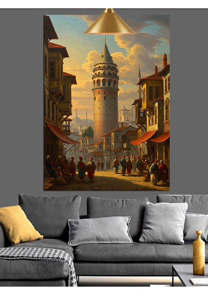 Tarihi Galata Kulesi ve Sokak Dekoratif Kanvas - Mdf Ahşap Tablo indirimleri