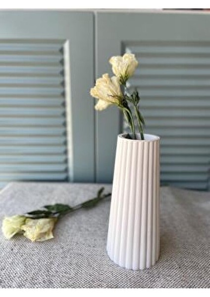 Şık ve Modern Seramik Vazo - Dekoratif Beyaz Çizgili Tasarım fiyatları
