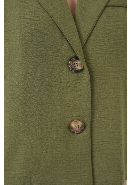 Kadın BDART Dokulu Kısa Ceket, Gömlek Yaka ile Green