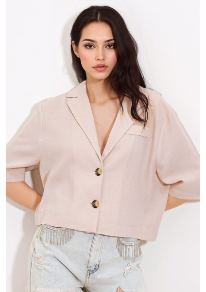 Kadın BDART Dokulu Kısa Ceket, Gömlek Yaka ile Natural indirimleri