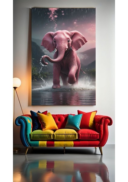 Pembe Fil Ev Duvar Salon Güzellik Salonu Ofis Dükkan Dekarasyon Kanvas Tablo