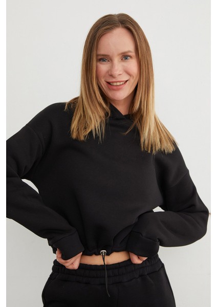 3 Iplik Basic Beli Stoperli Kapüşonlu Jogger Takım