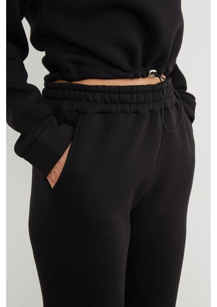 3 Iplik Basic Beli Stoperli Kapüşonlu Jogger Takım