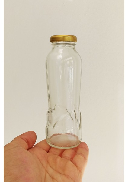 250 ml Dalga Desenli Şeffaf Meyve Suyu, Limonata Şişesi Metal Gold Kapaklı 250 cc Boş Cam Şişe 1 Adet fiyatları