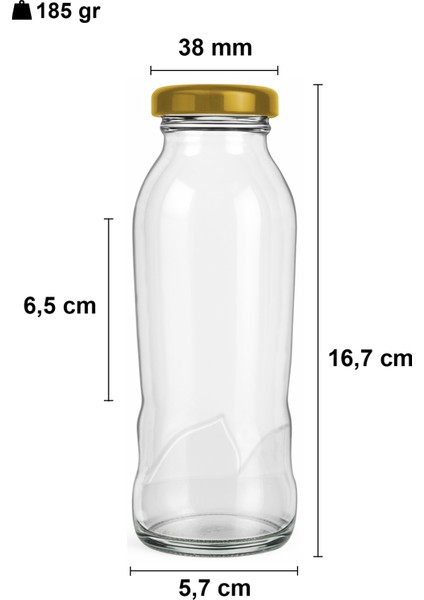 250 ml Dalga Desenli Şeffaf Meyve Suyu, Limonata Şişesi Metal Gold Kapaklı 250 cc Boş Cam Şişe 1 Adet modelleri