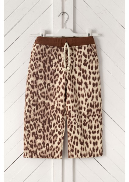 Leopar Desenli Çocuk Pantolonu – Yazlık Rahat Kesim – Bağcıklı, %100 Pamuk