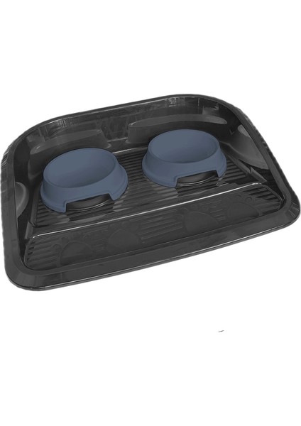 Servis Tepsili Plastik Ikili Kedi Köpek Mama ve Su Kabı 35X46 cm Siyah-Mavi fiyatları