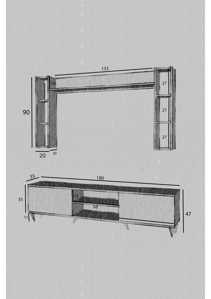 Istanbul Dolaplı TV Ünitesi 18 mm Suntalam Ceviz Desen Alt Modül 180x45x35 Üst Modül 180x90x20 cm indirimleri