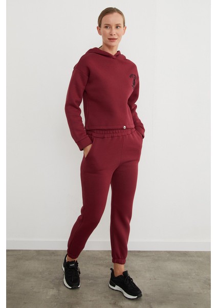 3 Iplik Ayıcık Nakışlı Kapüşonlu Jogger Eşofman Takımı