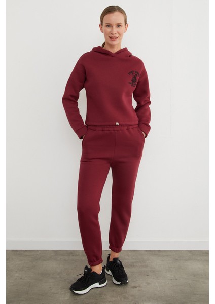 3 Iplik Ayıcık Nakışlı Kapüşonlu Jogger Eşofman Takımı