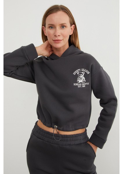 3 Iplik Ayıcık Nakışlı Kapüşonlu Jogger Eşofman Takımı