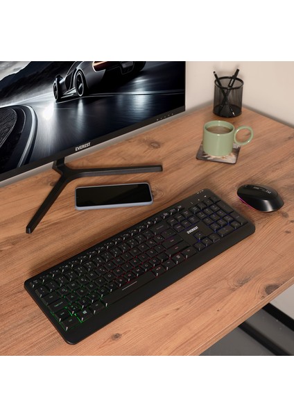 KM-1500 Siyah Kablosuz Rainbow Aydınlatmalı Q Multimedia Klavye + Mouse Set fiyatları