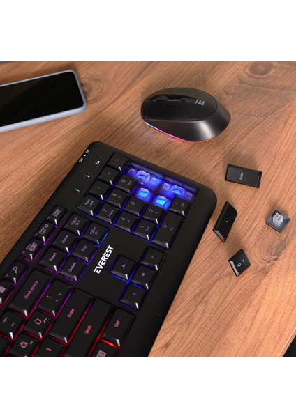 KM-1500 Siyah Kablosuz Rainbow Aydınlatmalı Q Multimedia Klavye + Mouse Set