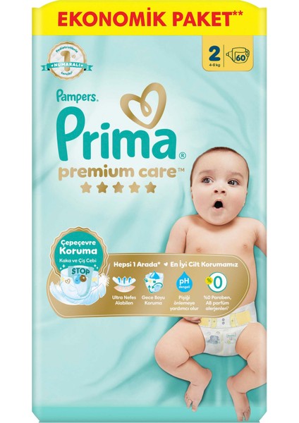 Bebek Bezi Premium Care 2 Numara 60 Adet Ekonomik Paket fırsatları