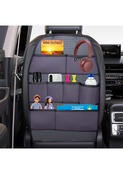Eva Serisi Oto Koltuk Arkası Koruyucu Eşya Düzenleyici Araç Içi Organizer 2 Li Set Füme