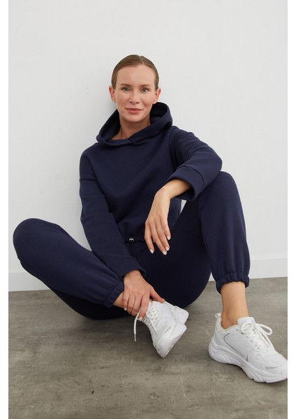 3 Iplik Basic Beli Stoperli Kapüşonlu Jogger Takım