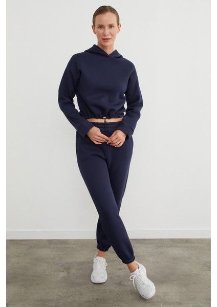3 Iplik Basic Beli Stoperli Kapüşonlu Jogger Takım