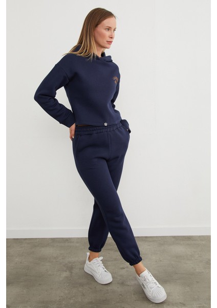 3 Iplik California Nakışlı Kapüşonlu Jogger Takım modelleri