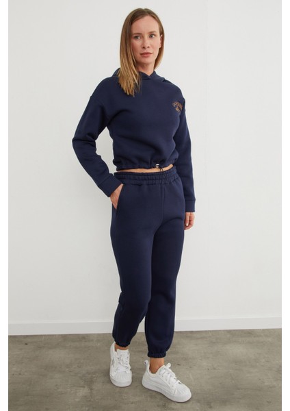 3 Iplik California Nakışlı Kapüşonlu Jogger Takım