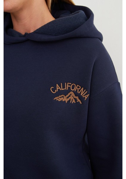 3 Iplik California Nakışlı Kapüşonlu Jogger Takım
