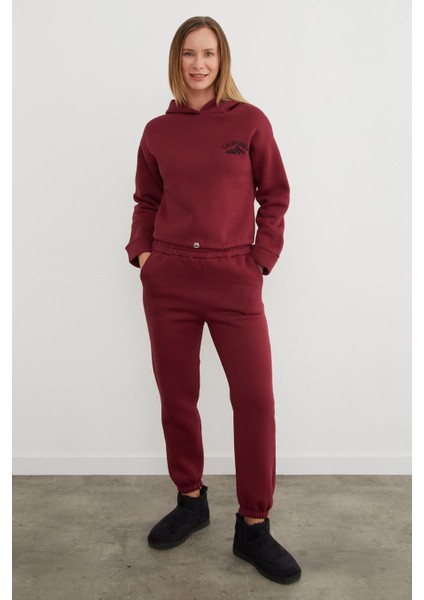 3 Iplik California Nakışlı Kapüşonlu Jogger Takım